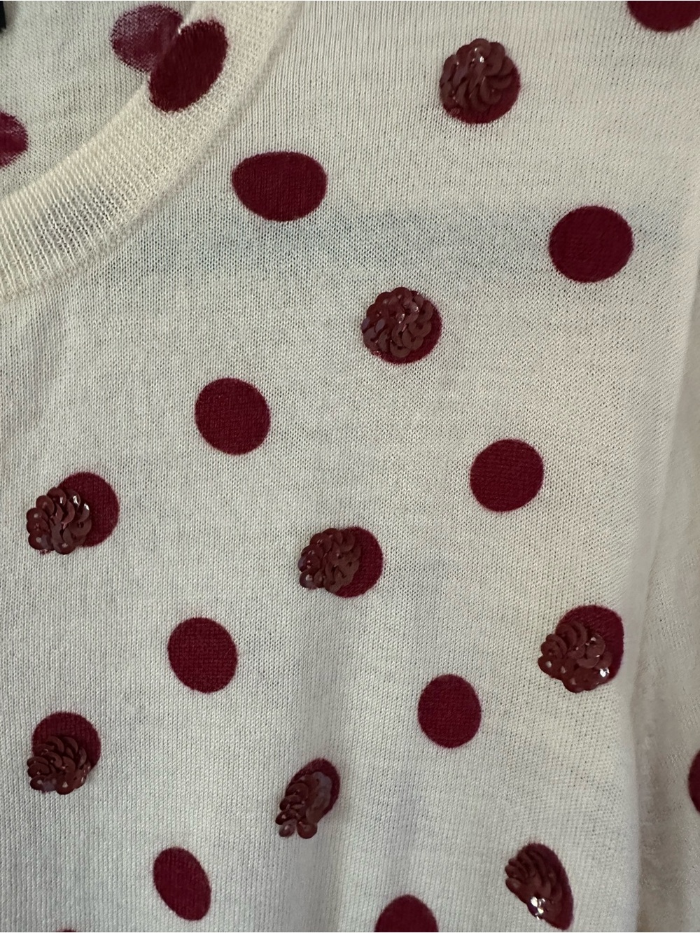 J. Crew 100% Merino Wool Polka Dot Sequin Tippi Cardigan Red Cream Large - Picture 4 of 10
